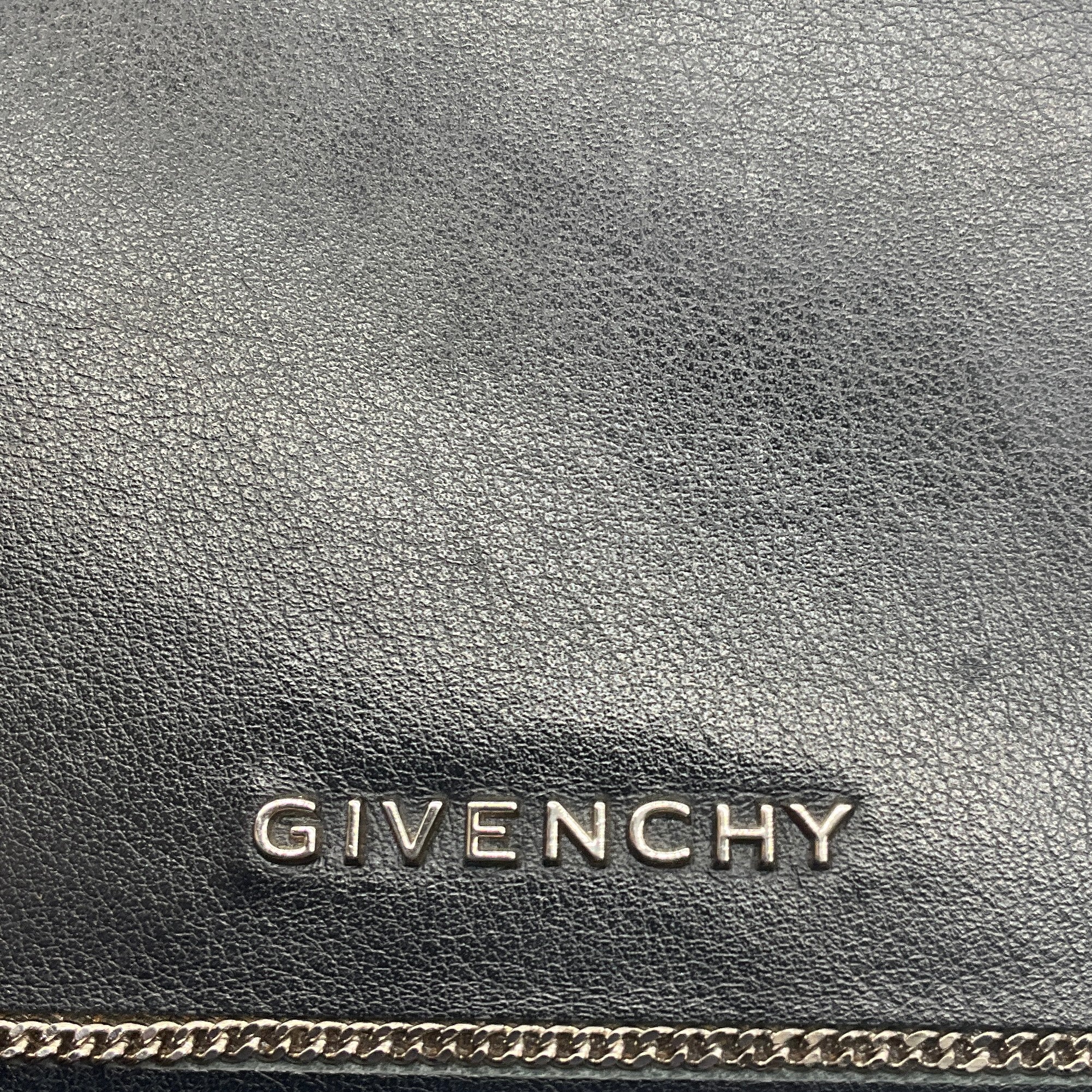 Givenchy Black / Silver Chain Trimmed Leather Crossbody Bag