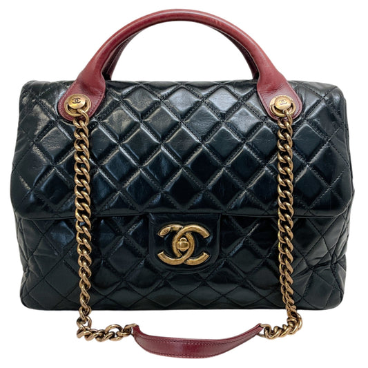 Chanel Paris Edinburgh Black Glazed Calfskin Leather Castle Rock Flap Bag
