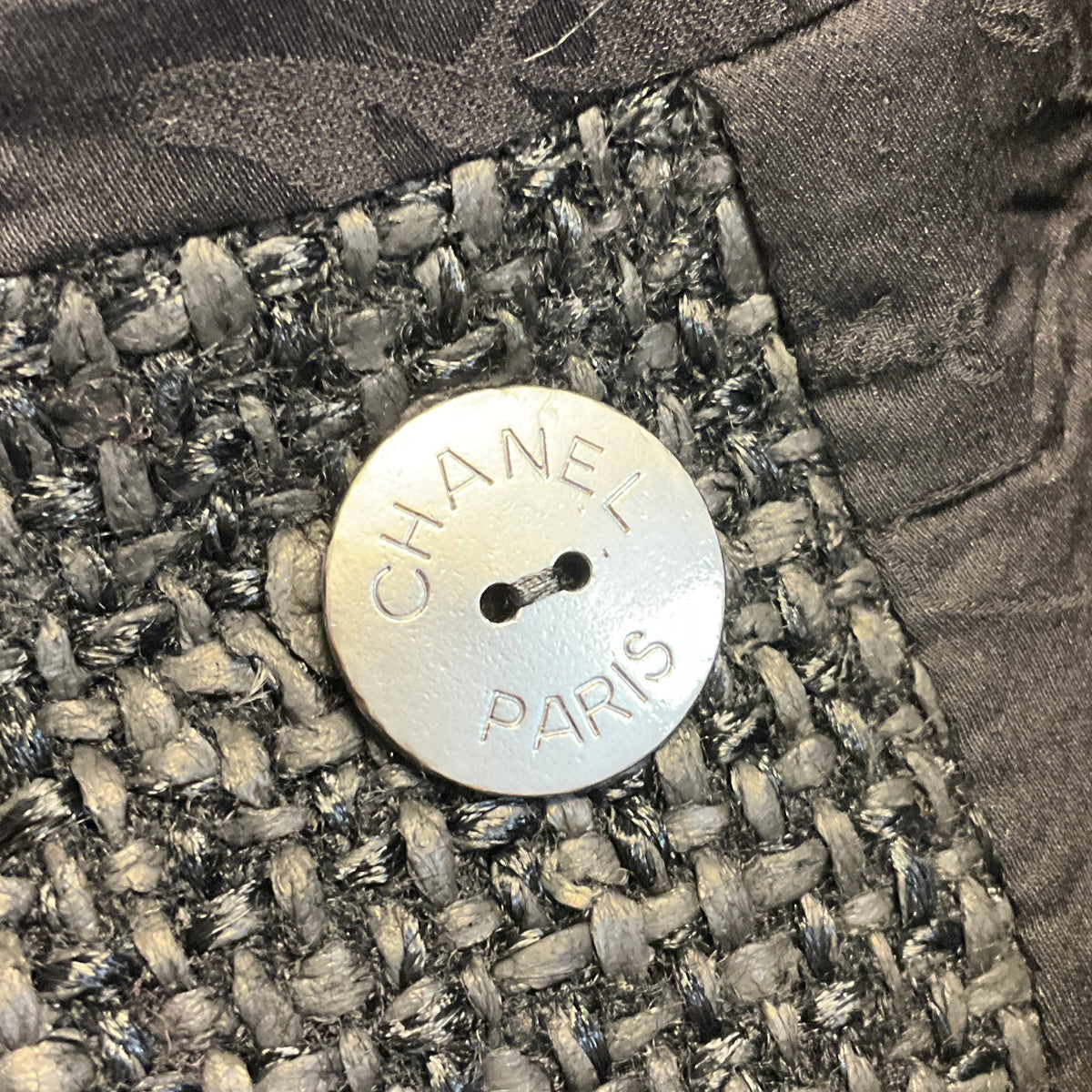 Chanel Black Boucle Tweed Jacket and Skirt Suit Set with CC Logo Buttons