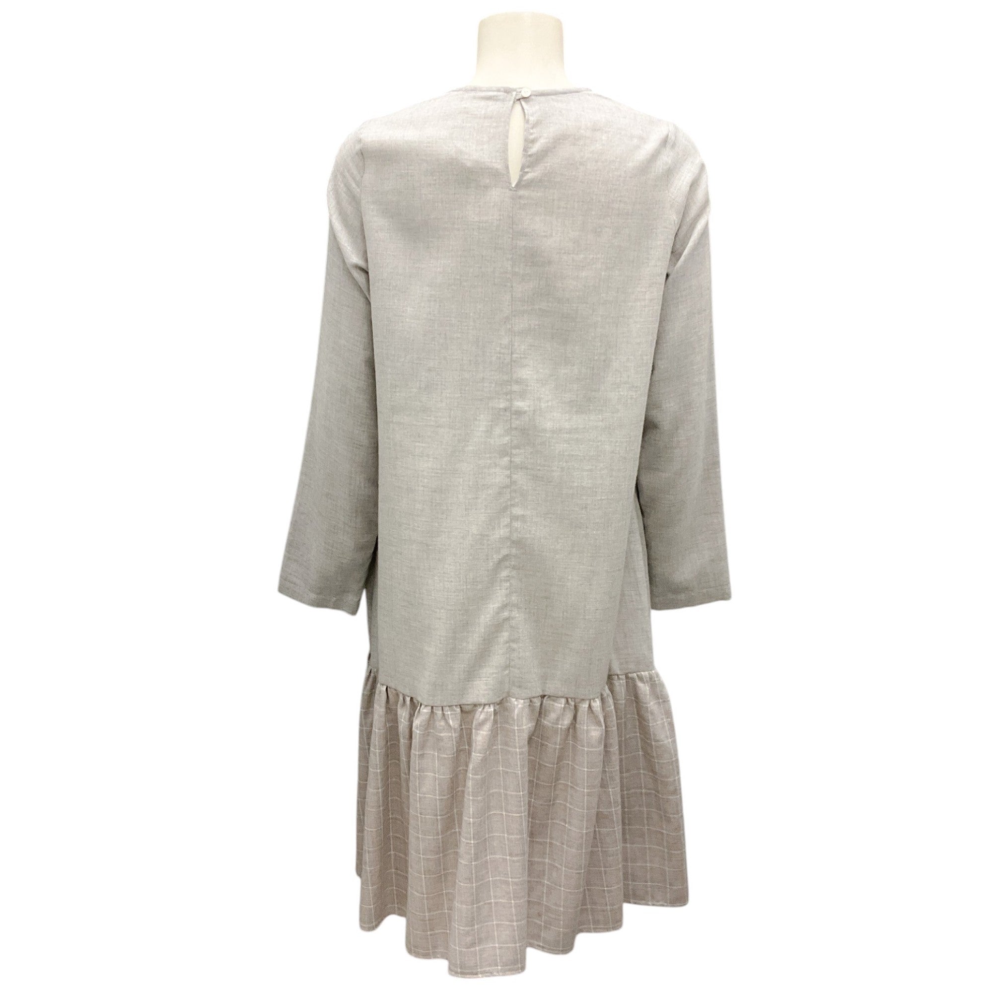 Hubert Gasser Light Grey Long Sleeved Plaid Hem Cotton Dress