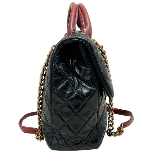 Chanel Paris Edinburgh Black Glazed Calfskin Leather Castle Rock Flap Bag