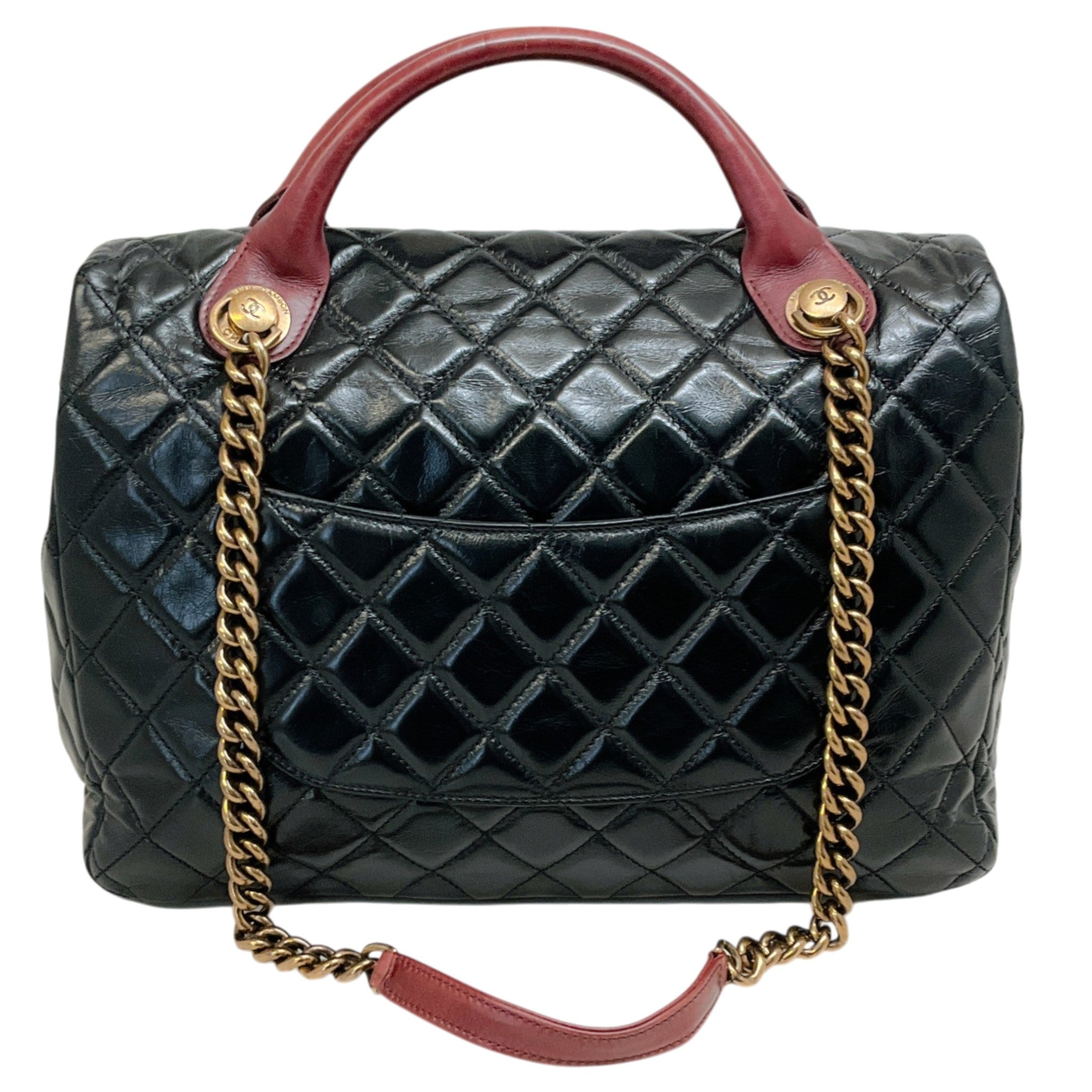 Chanel Paris Edinburgh Black Glazed Calfskin Leather Castle Rock Flap Bag