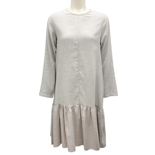 Hubert Gasser Light Grey Long Sleeved Plaid Hem Cotton Dress