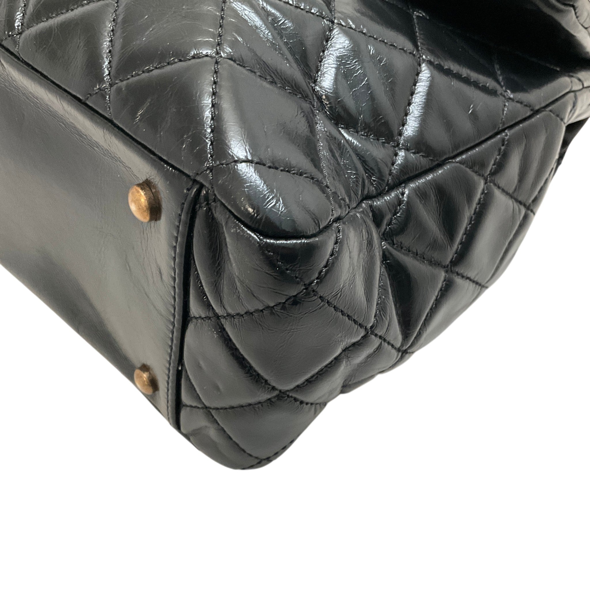 Chanel Paris Edinburgh Black Glazed Calfskin Leather Castle Rock Flap Bag