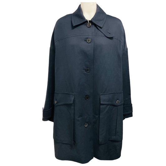 Dries van Noten Navy Blue Cargo Pocket Oversized Linen and Cotton Coat