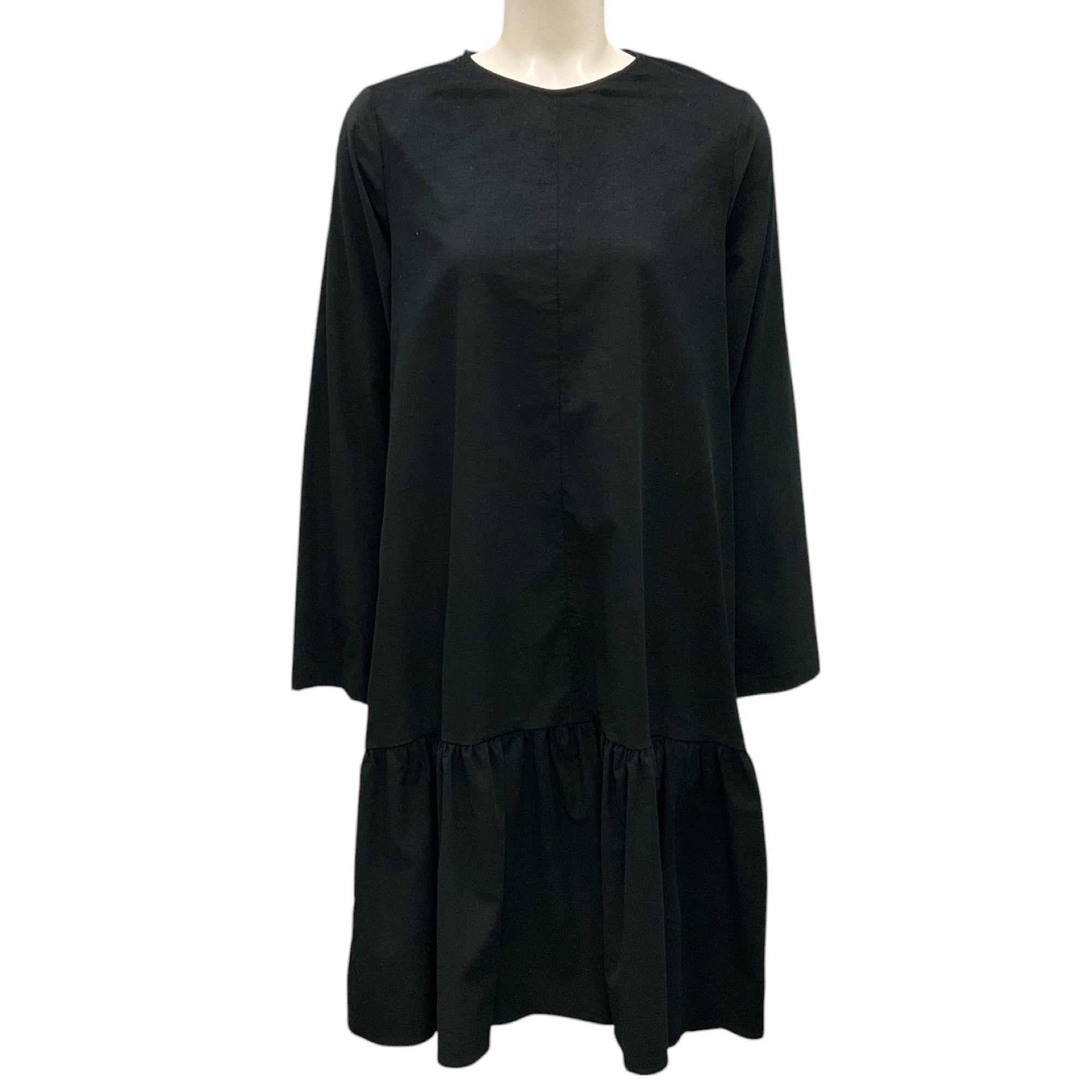 Hubert Gasser Black Long Sleeved Ruffled Hem Corduroy Dress