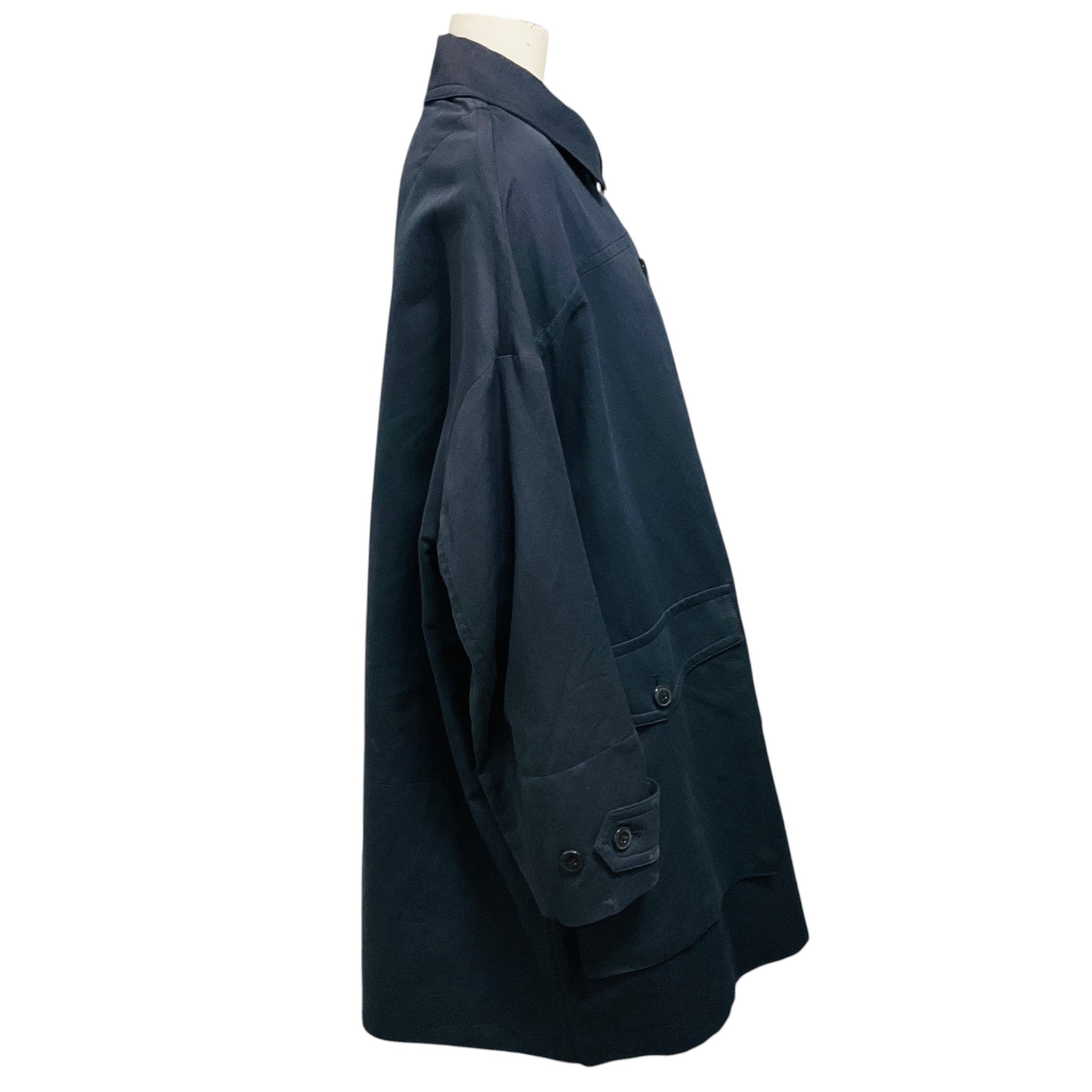 Dries van Noten Navy Blue Cargo Pocket Oversized Linen and Cotton Coat