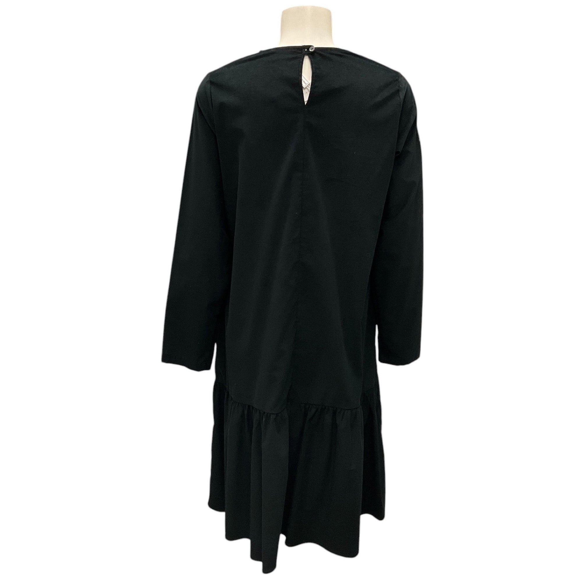 Hubert Gasser Black Long Sleeved Ruffled Hem Corduroy Dress