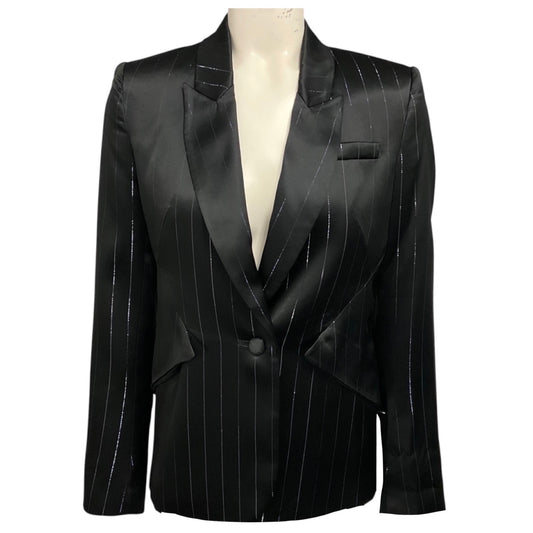 Nonchalant Label Black Metallic Pinstripe Satin Blazer Jacket