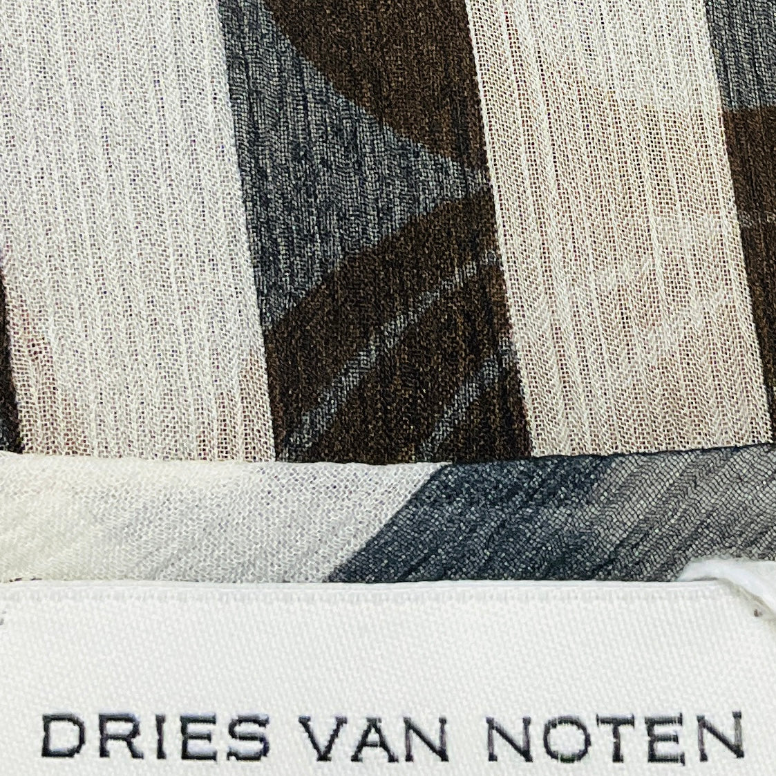 Dries van Noten Tan / Ivory / Black Mixed Pattern Print Sheer Silk Chiffon Blouse