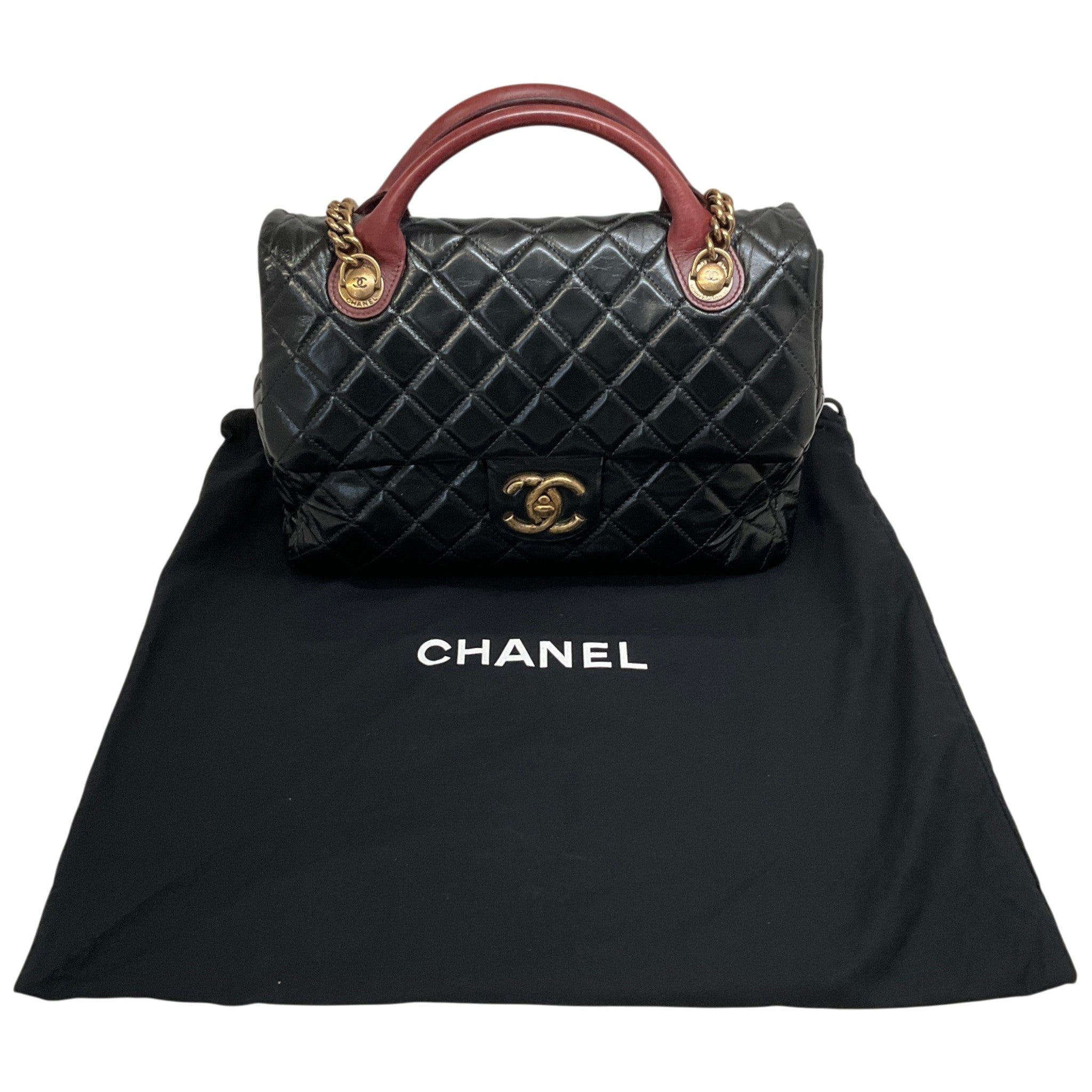 Chanel Paris Edinburgh Black Glazed Calfskin Leather Castle Rock Flap Bag
