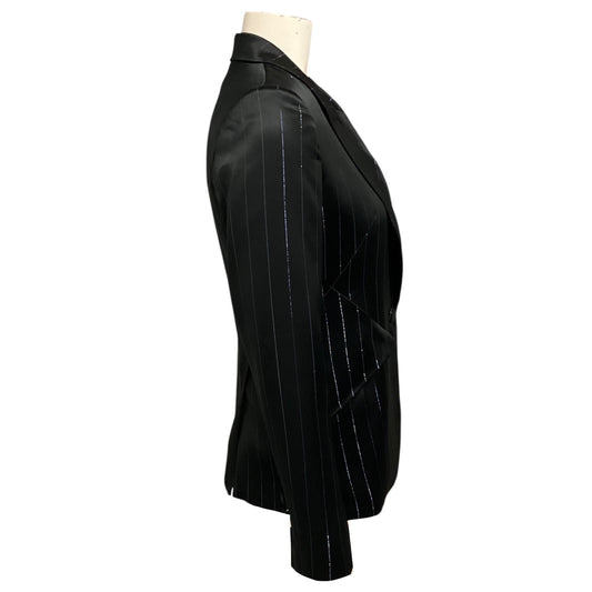 Nonchalant Label Black Metallic Pinstripe Satin Blazer Jacket