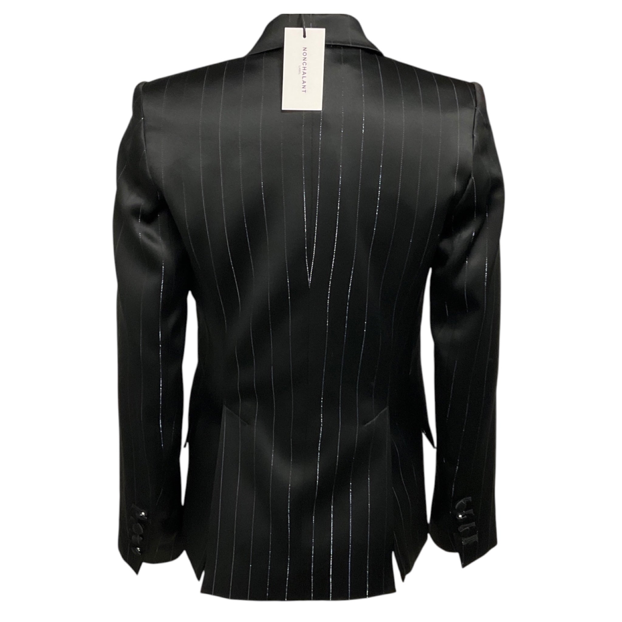 Nonchalant Label Black Metallic Pinstripe Satin Blazer Jacket