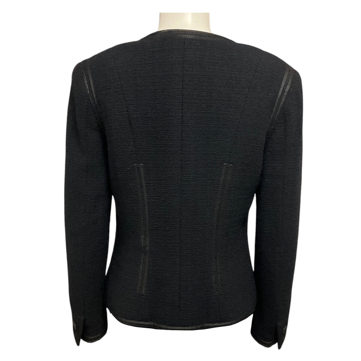 Chanel Black 2002 Cruise Resort Collection Asymmetric Neckline Single Breasted Tweed Jacket