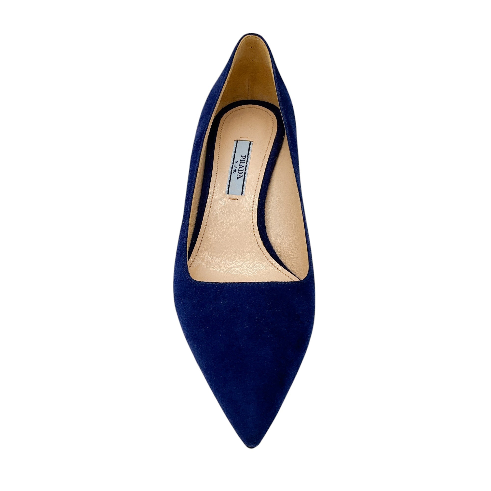 Prada Blue Suede Low Heel Pumps