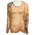 Load image into Gallery viewer, Dries van Noten Tan / Ivory / Black Mixed Pattern Print Sheer Silk Chiffon Blouse
