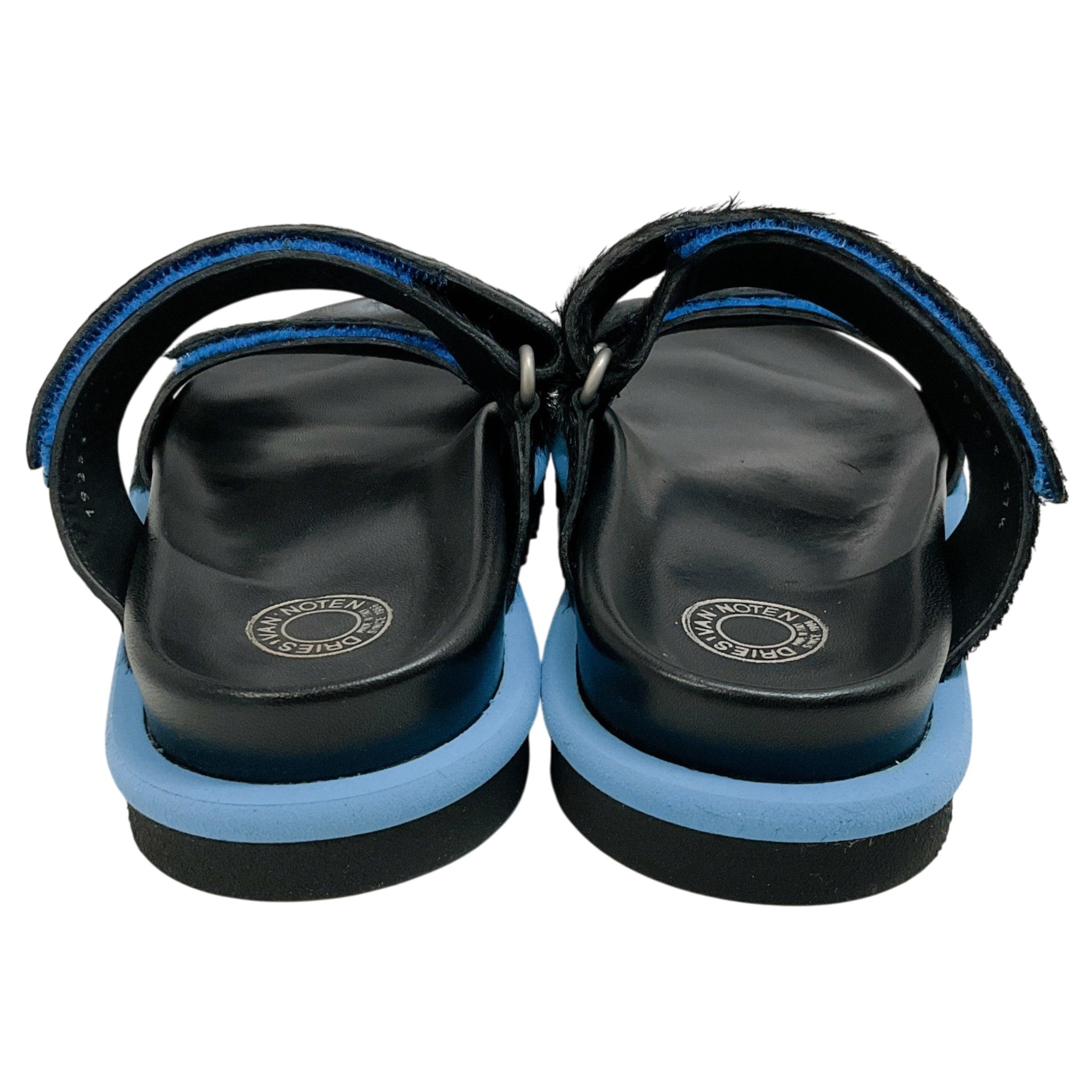 Dries van Noten Black / Blue Calf Hair Velcro Strap Sandals