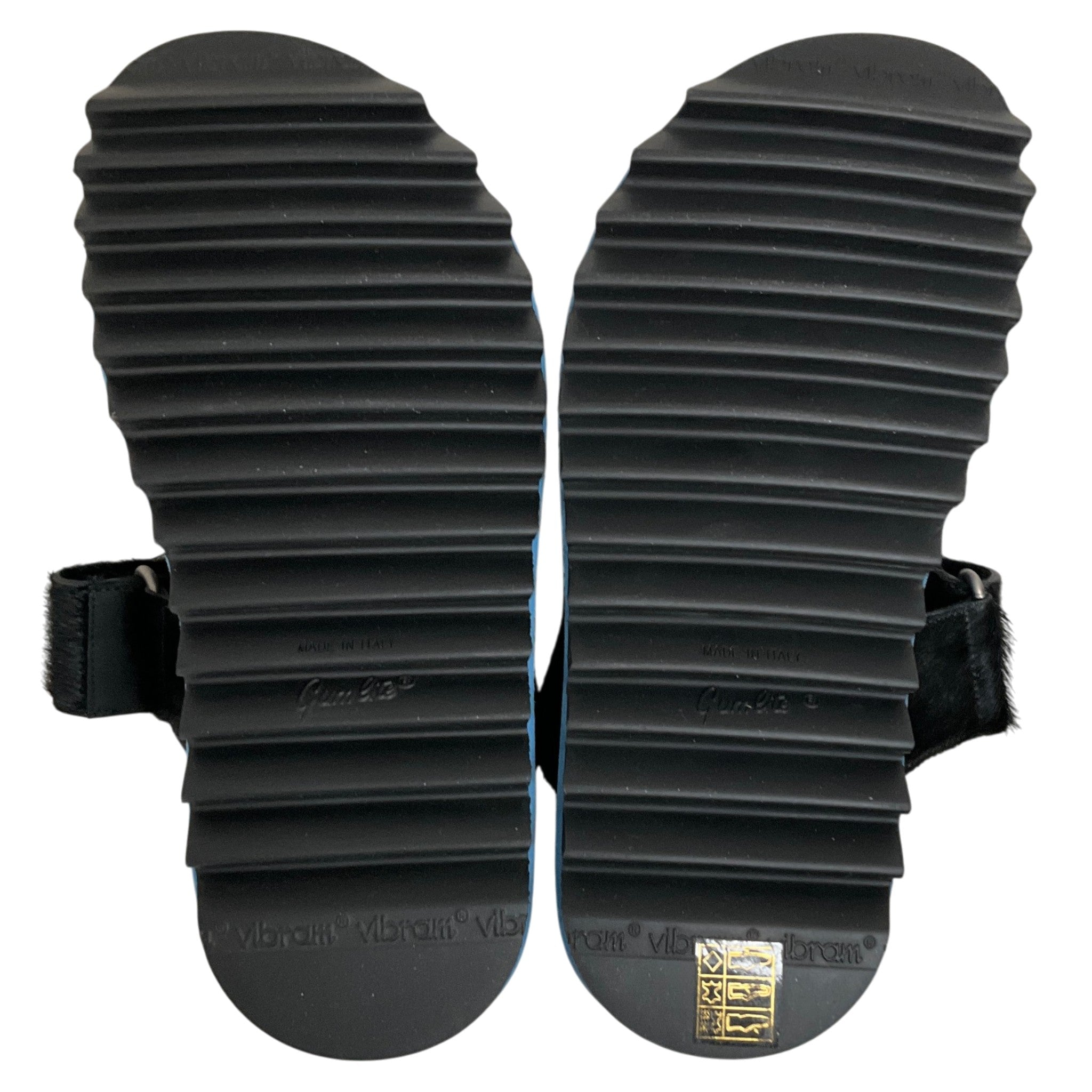 Dries van Noten Black / Blue Calf Hair Velcro Strap Sandals