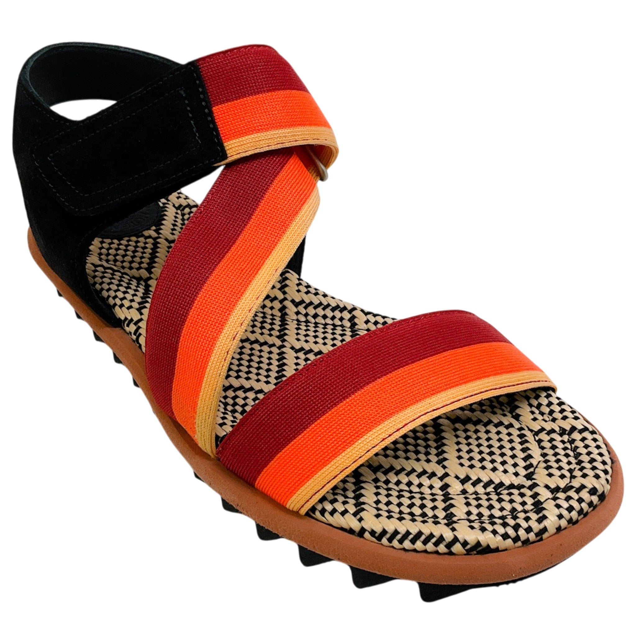 Dries van Noten Orange / Rust Suede and Striped Canvas Sandals
