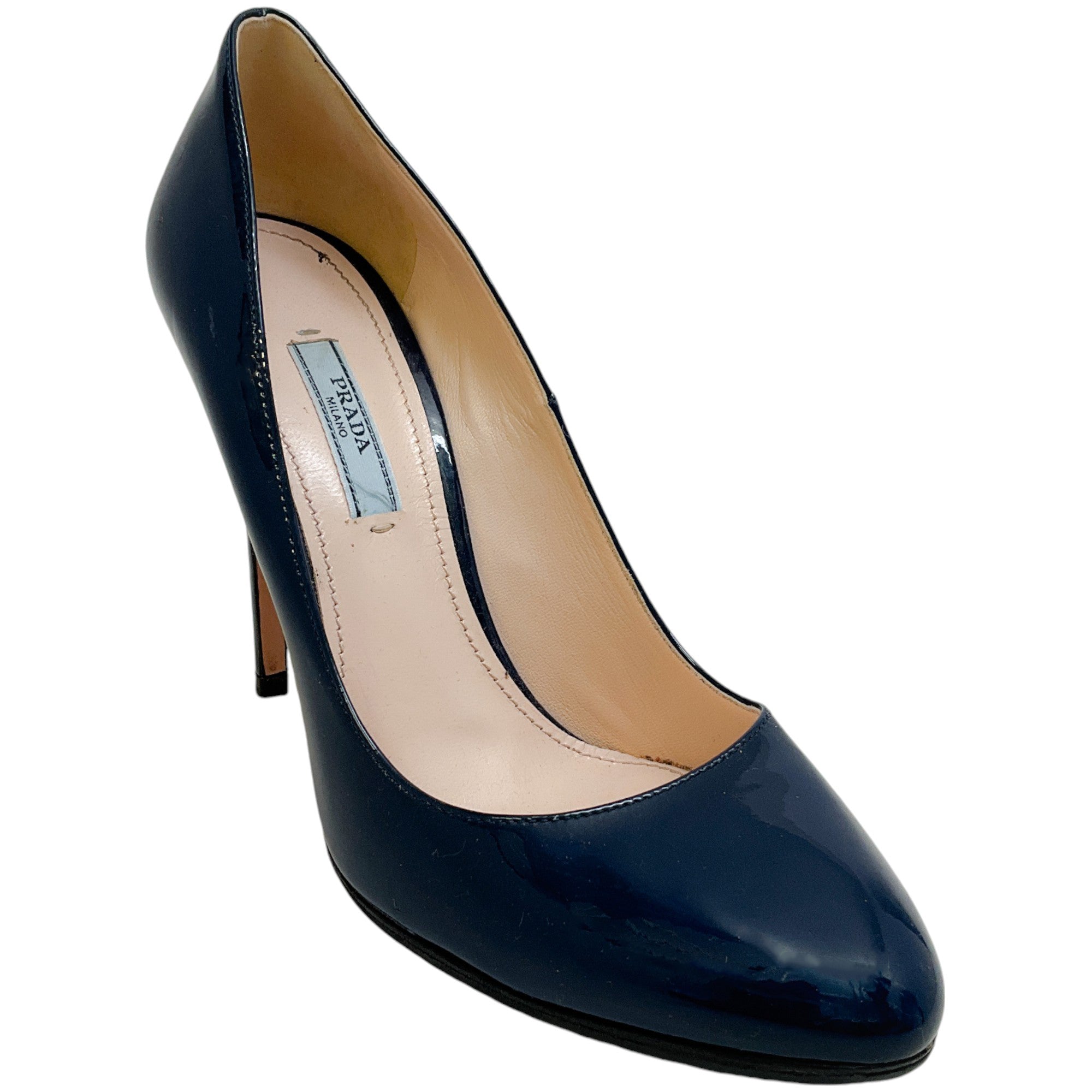 Prada Navy Blue Patent Leather Pumps
