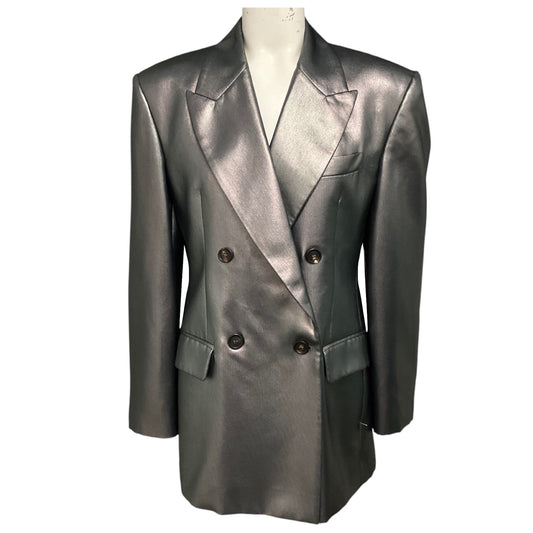 Brunello Cucinelli Gunmetal / Silver Metallic Tailored Double Breasted Blazer