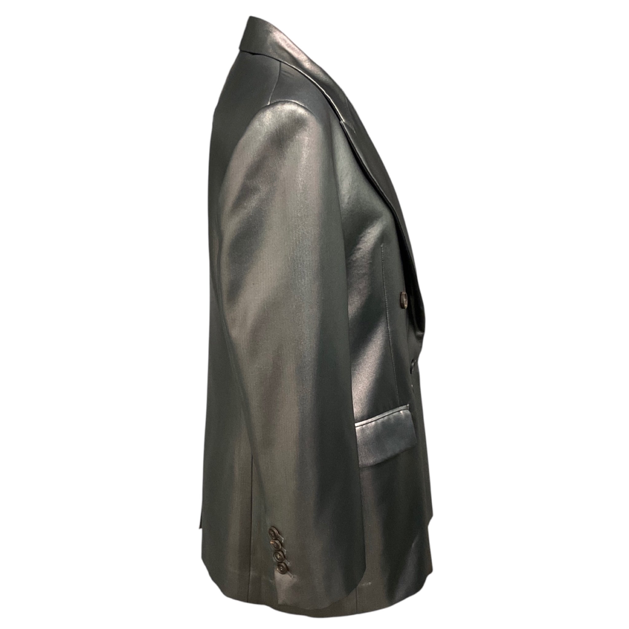 Brunello Cucinelli Gunmetal / Silver Metallic Tailored Double Breasted Blazer