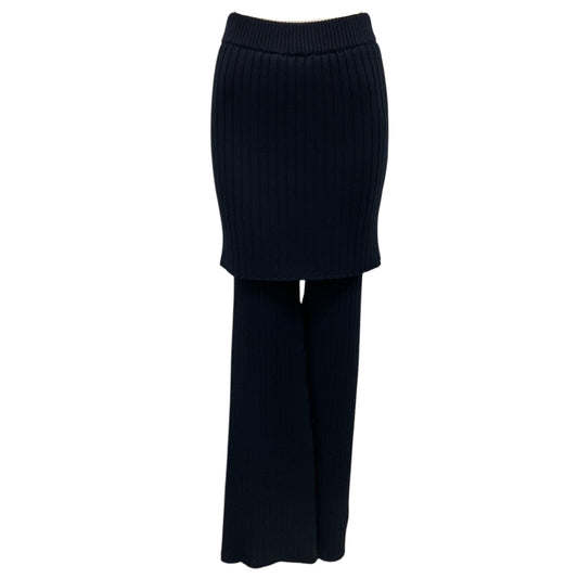 Loewe Navy Blue Marino Layered Wool Knit Skirt Trousers