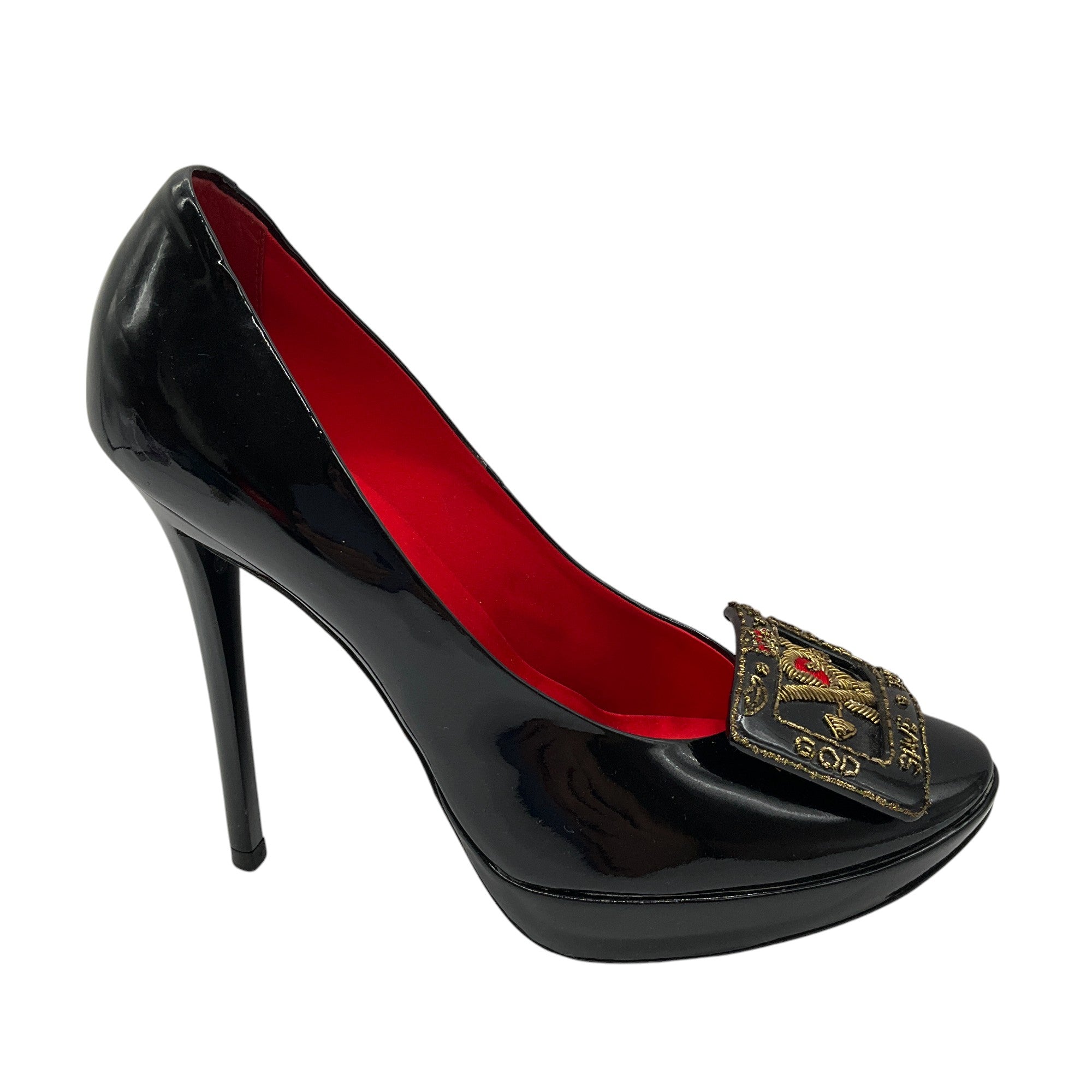 Roger Vivier Black God Save the Queen Patent Leather Buckle Platform Pumps