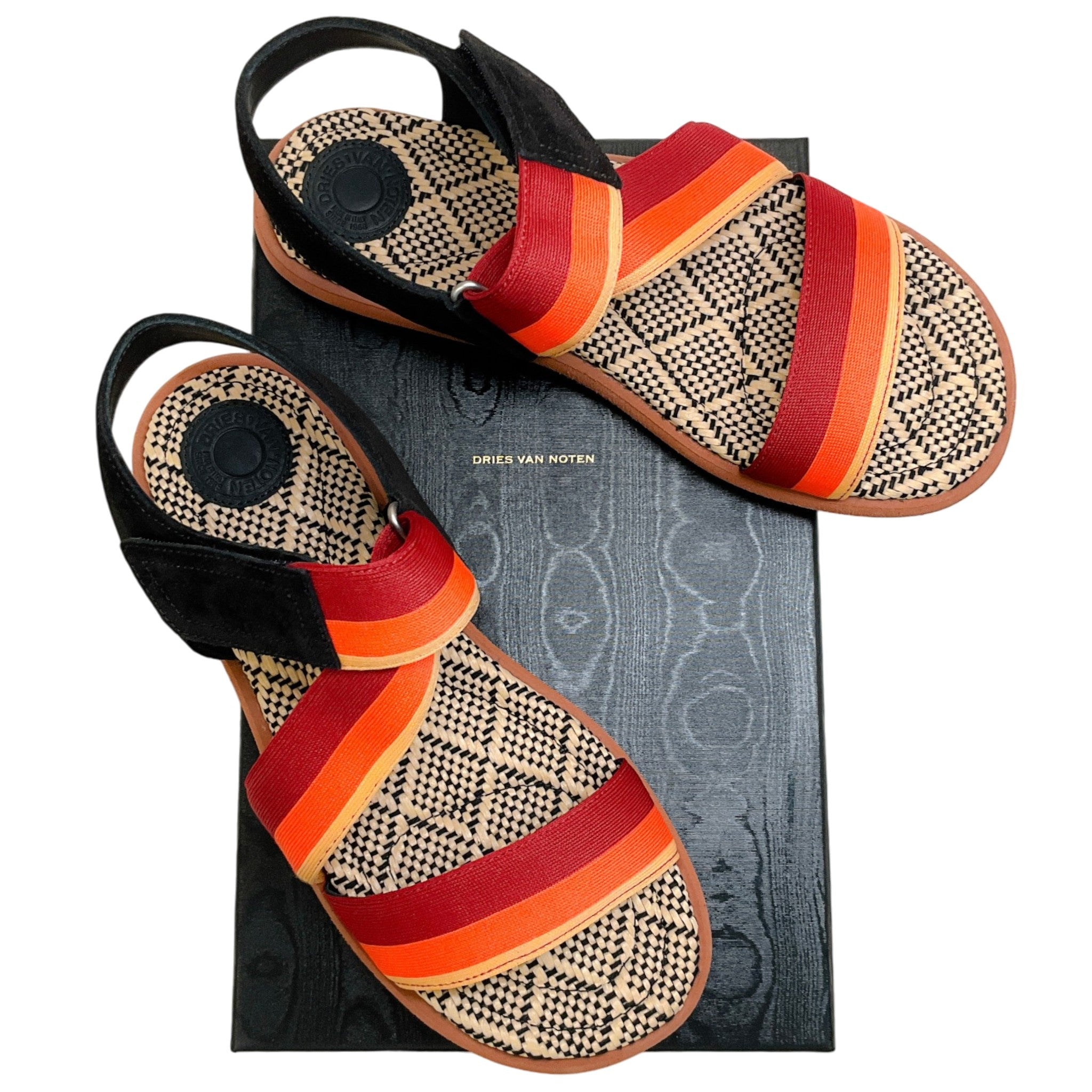 Dries van Noten Orange / Rust Suede and Striped Canvas Sandals