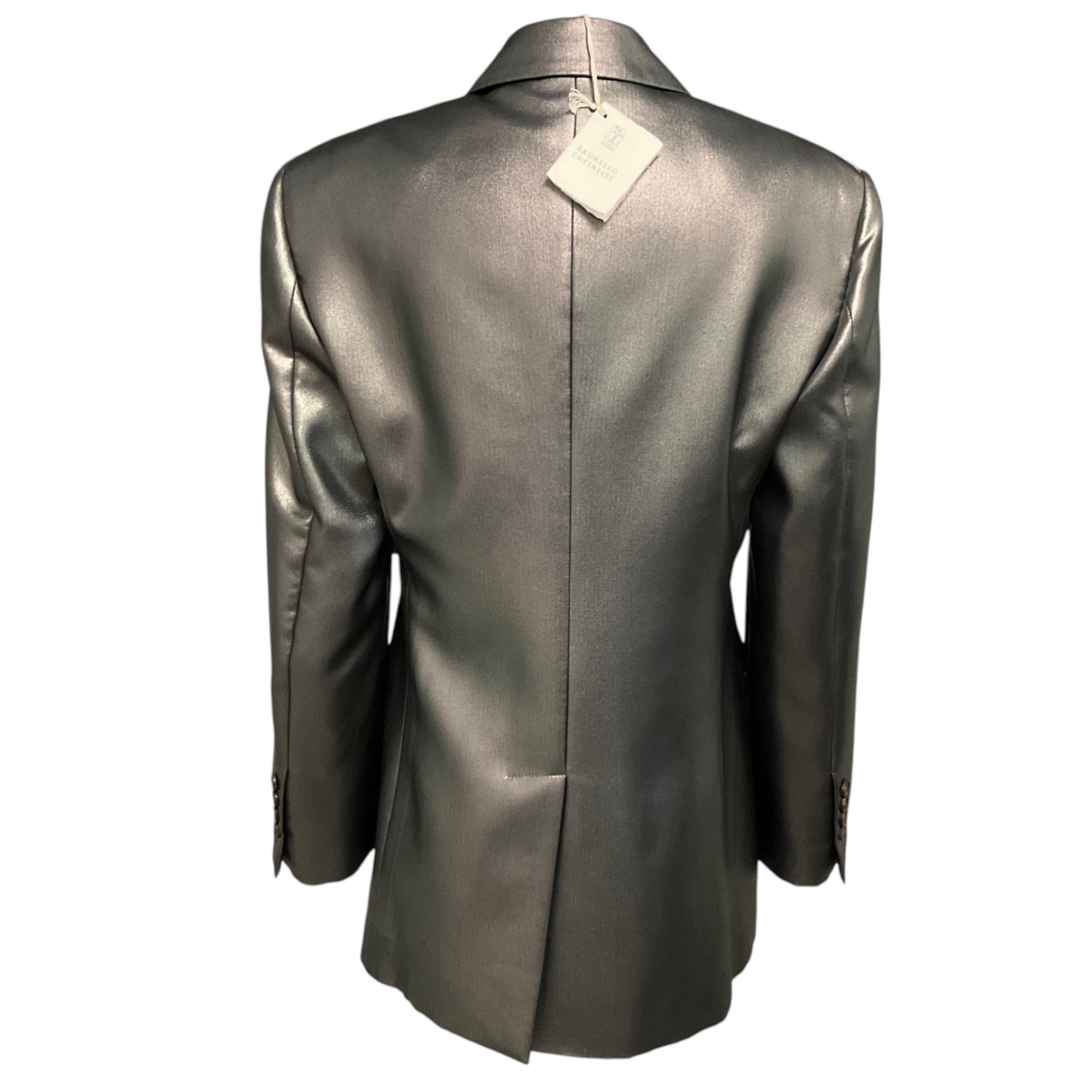 Brunello Cucinelli Gunmetal / Silver Metallic Tailored Double Breasted Blazer