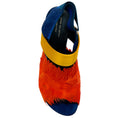 Load image into Gallery viewer, Dries van Noten Blue Suede Slingback Peep Toe Pumps with Orange Feathers
