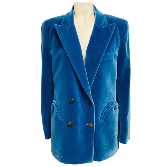 Blaze Milano Blue Double Breasted Velvet Everynight Blazer