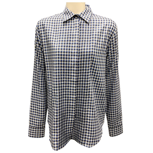 Loewe Blue / White / Black Blurred Check Patterned Pleated Button Front Shirt
