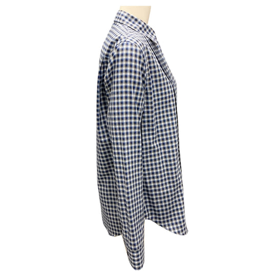 Loewe Blue / White / Black Blurred Check Patterned Pleated Button Front Shirt