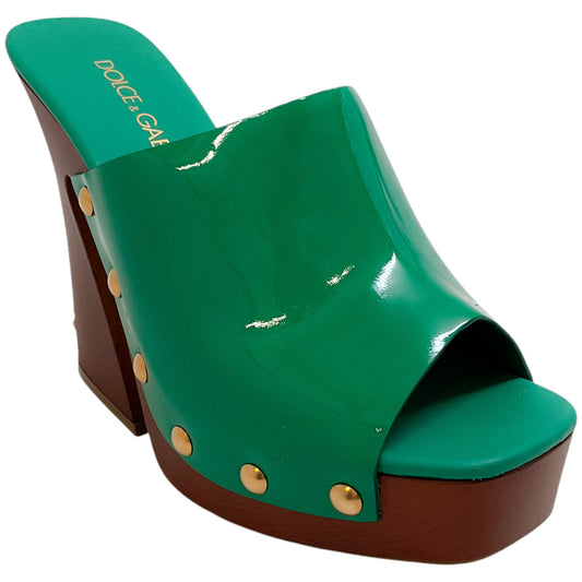 Dolce & Gabbana Green Patent Leather Platform Clogs
