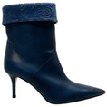 Load image into Gallery viewer, Arteana Navy Blue Leather Booties with Lace Embroidered Cuff

