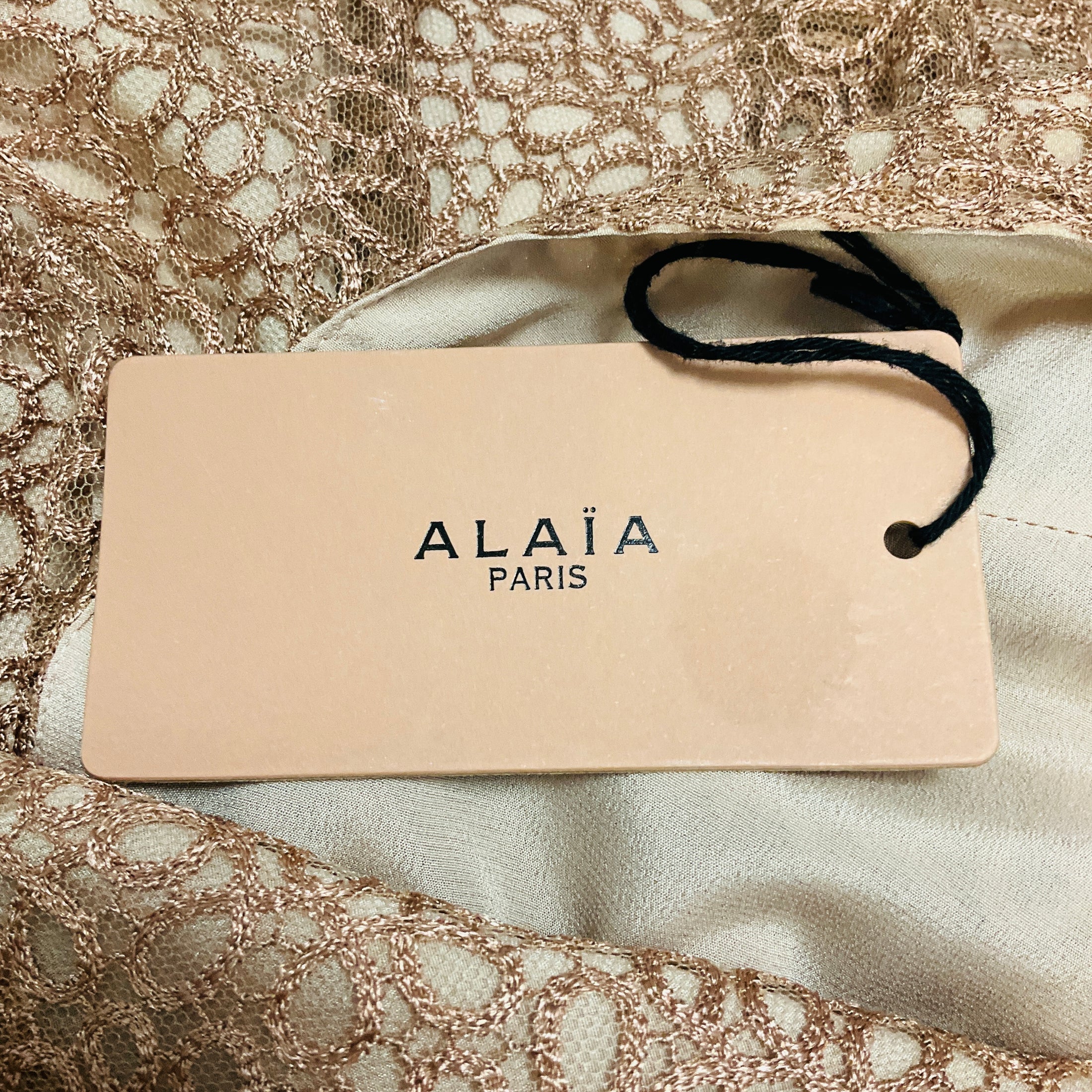 Alaia Nude Tulle Macrame Sleeveless Cocktail Dress