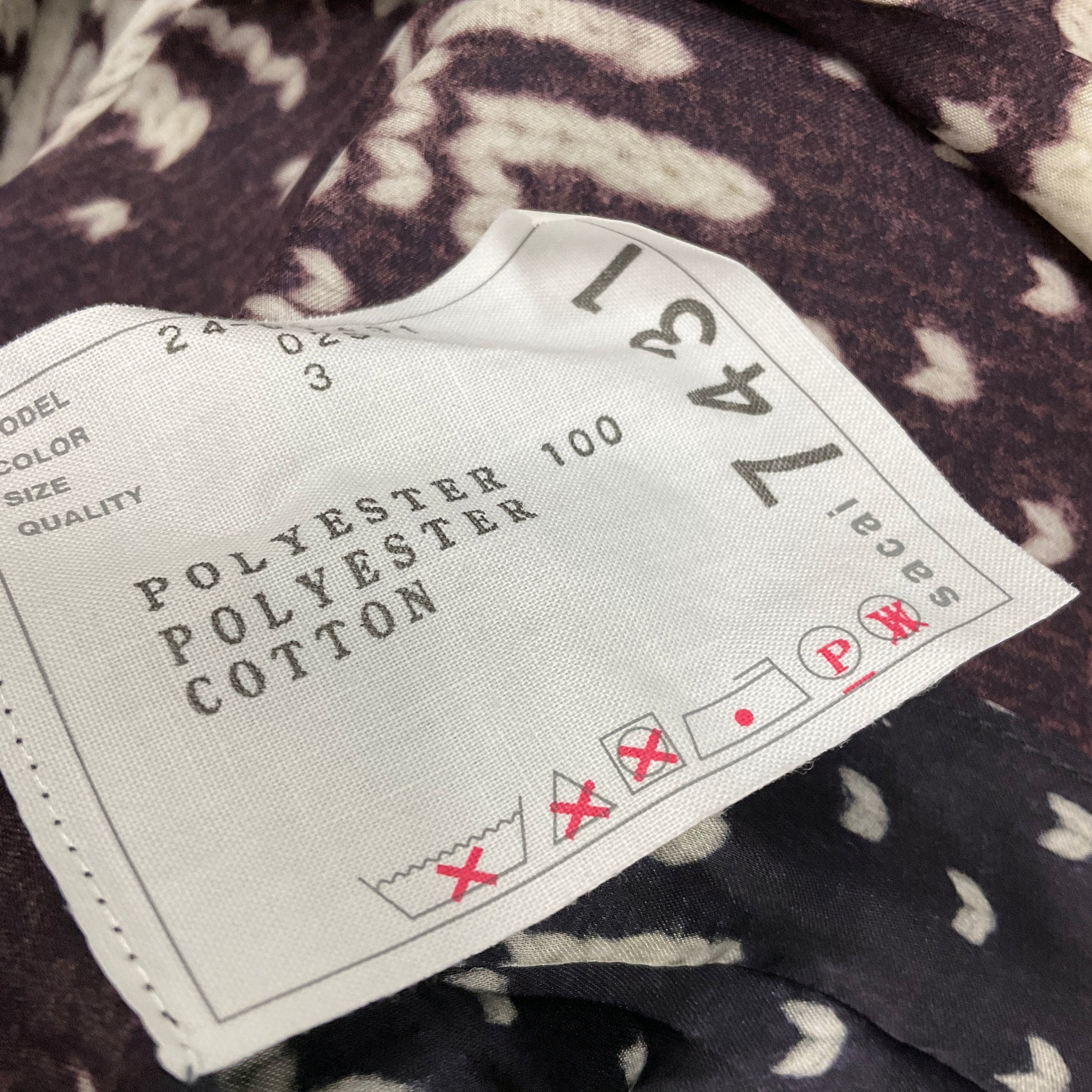 Sacai Black Multi Pleated Fairisle Print Chiffon Blouse