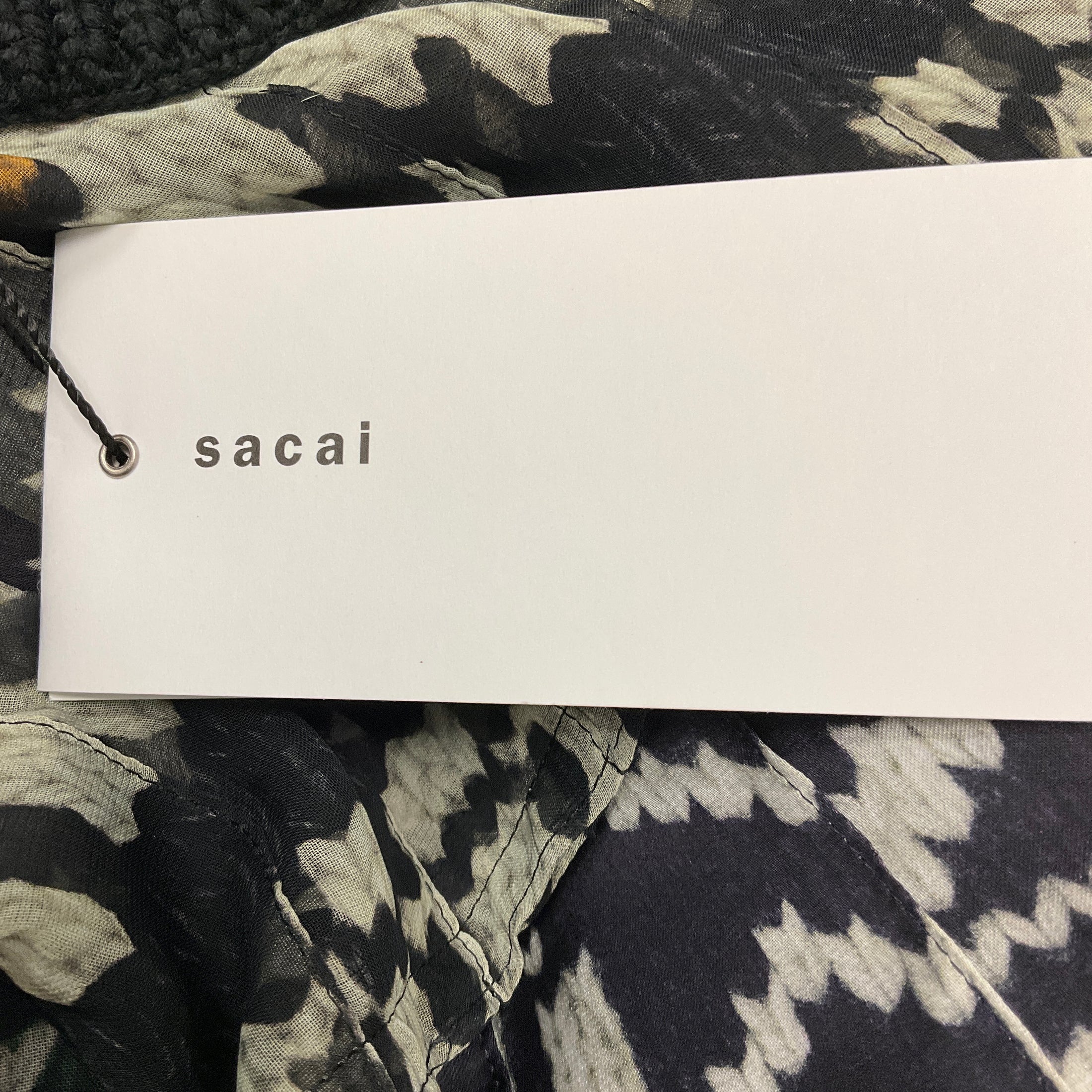 Sacai Black Multi Pleated Fairisle Print Chiffon Blouse