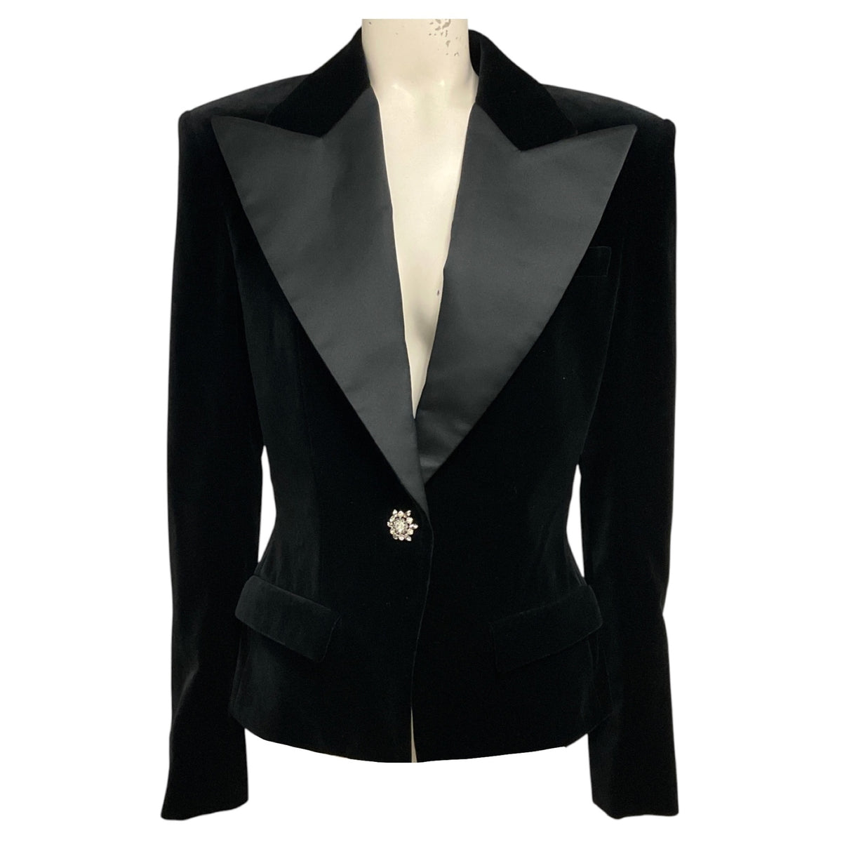 Alexandre Vauthier Black Crystal Embellished Velvet Tuxedo Blazer