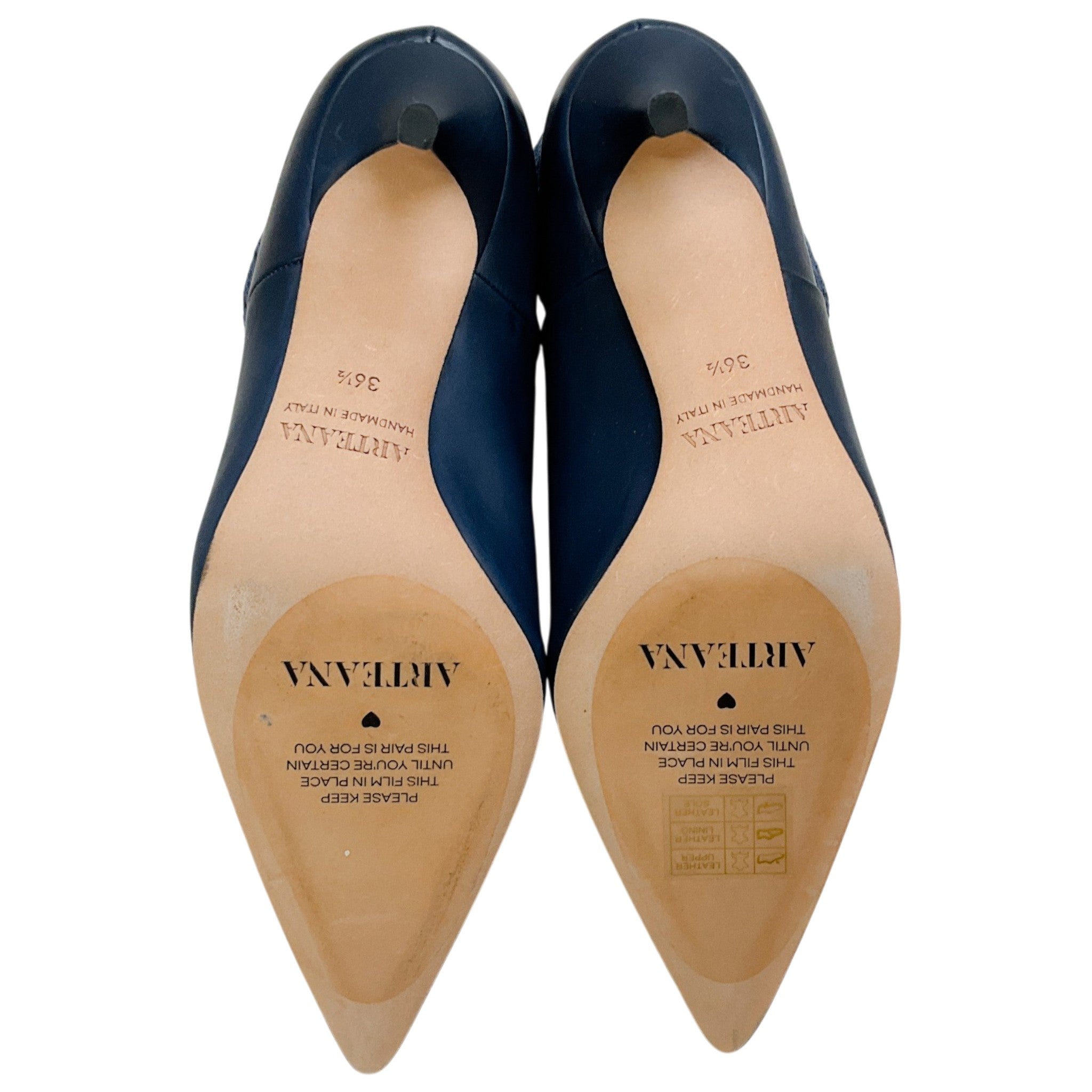 Arteana Navy Blue Leather Booties with Lace Embroidered Cuff