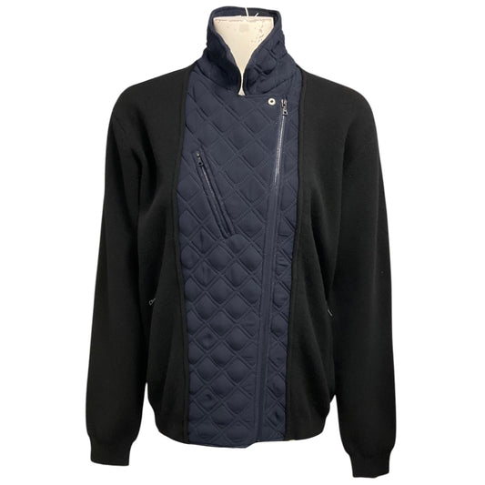 3.1 Phillip Lim Black / Navy Motorcycle Jacket with Quilted Chiffon Detail
