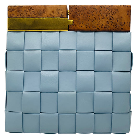 Bottega Veneta Light Blue Intrecciato Leather Snap Clutch Bag