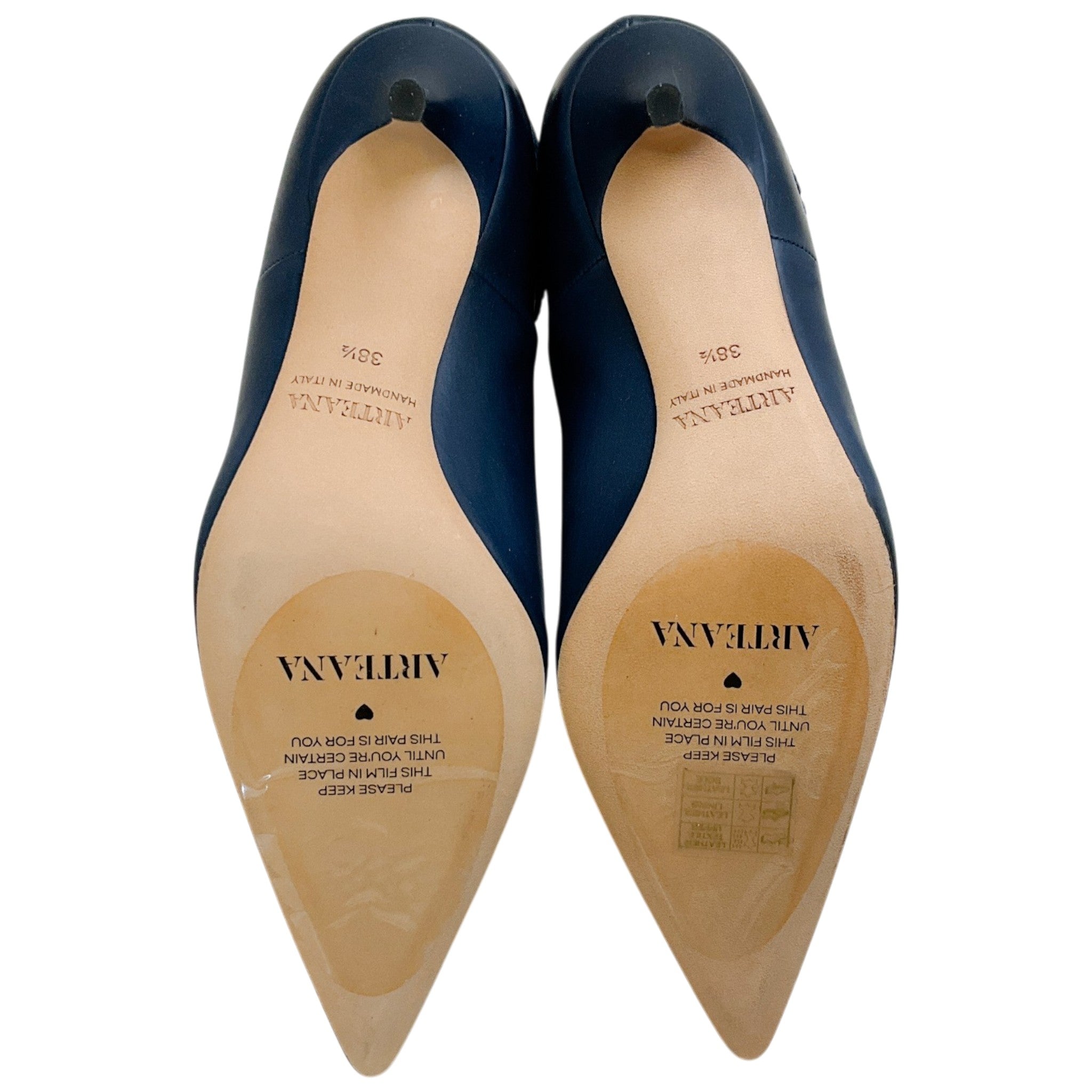 Arteana Navy Blue Leather Booties with Lace Embroidered Cuff