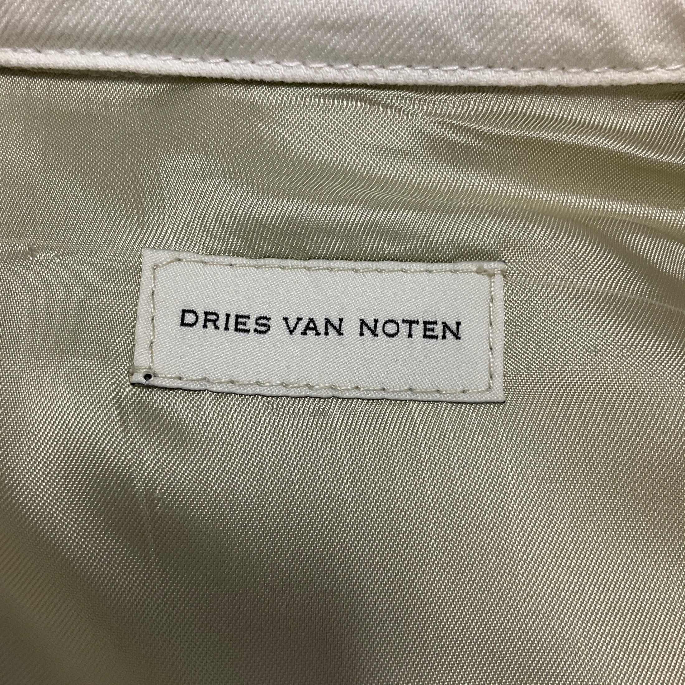 Dries van Noten White / Sage Green Cotton Denim and Satin Shirt