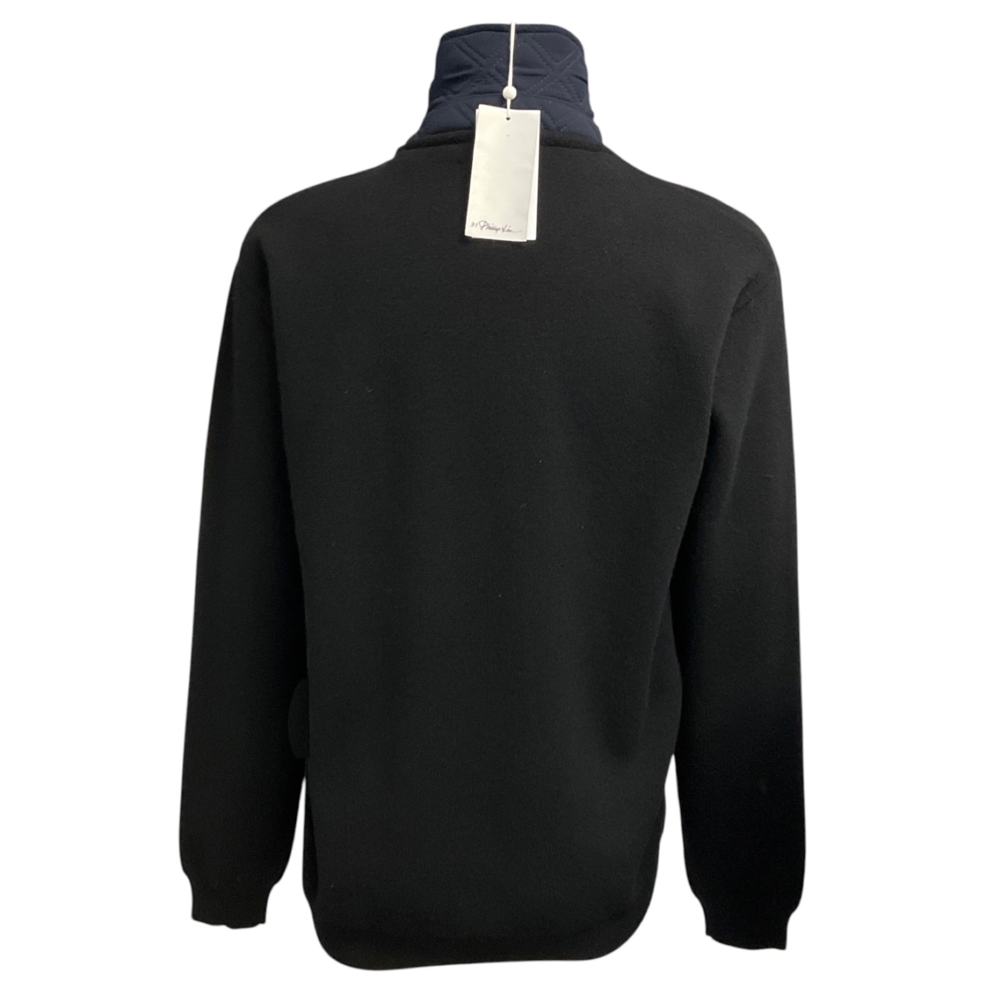 3.1 Phillip Lim Black / Navy Motorcycle Jacket with Quilted Chiffon Detail