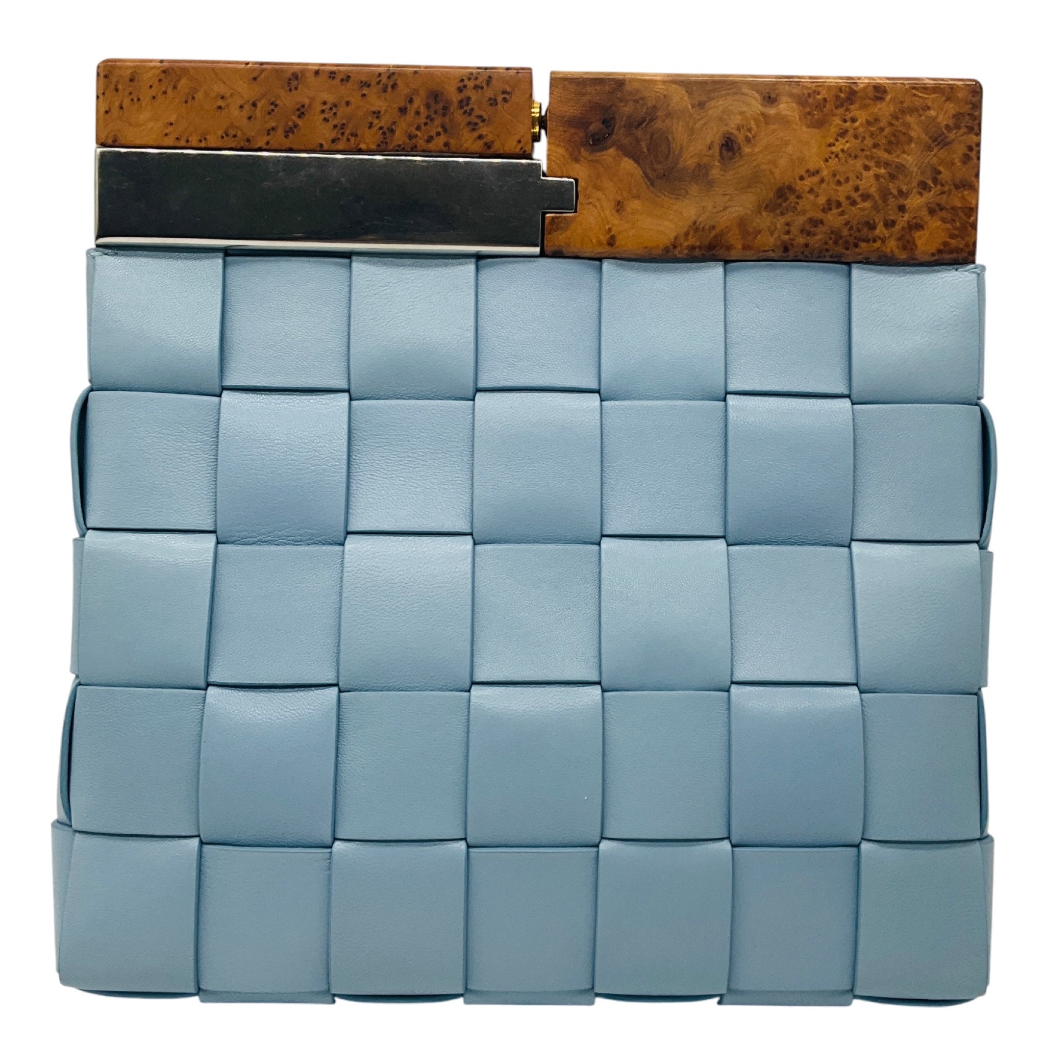 Bottega Veneta Light Blue Intrecciato Leather Snap Clutch Bag