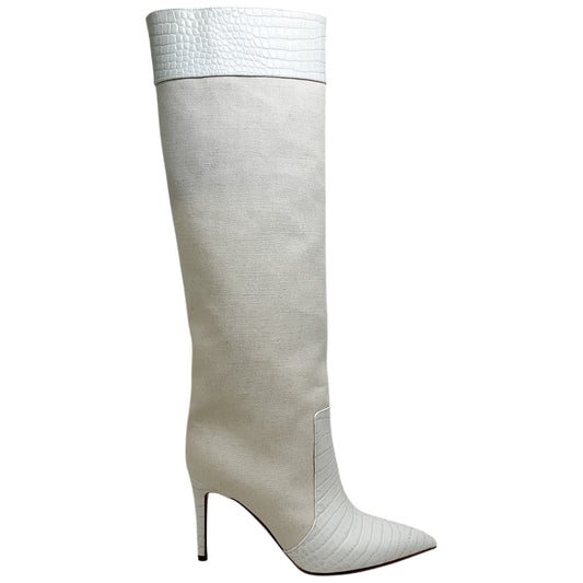 Paris Texas Bone China Embossed Croco Canvas Tall Boots