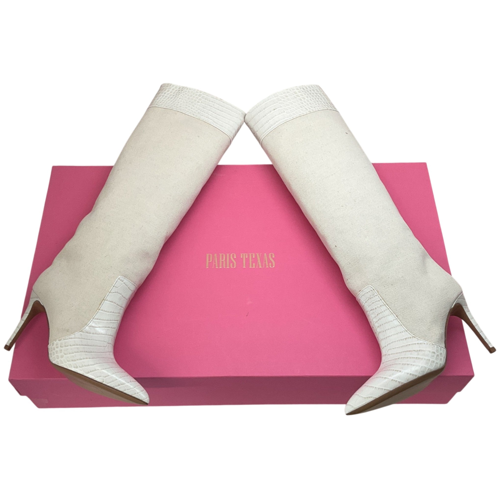 Paris Texas Bone China Embossed Croco Canvas Tall Boots
