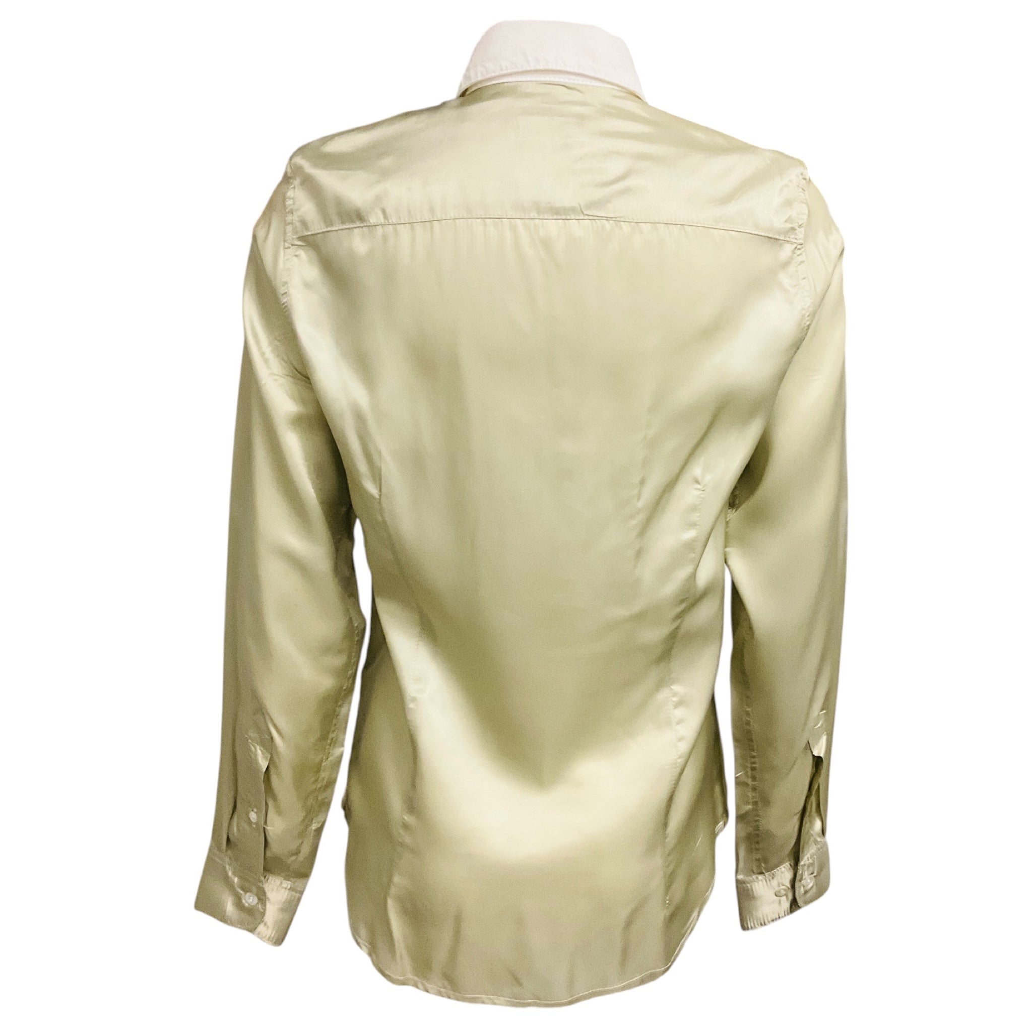 Dries van Noten White / Sage Green Cotton Denim and Satin Shirt